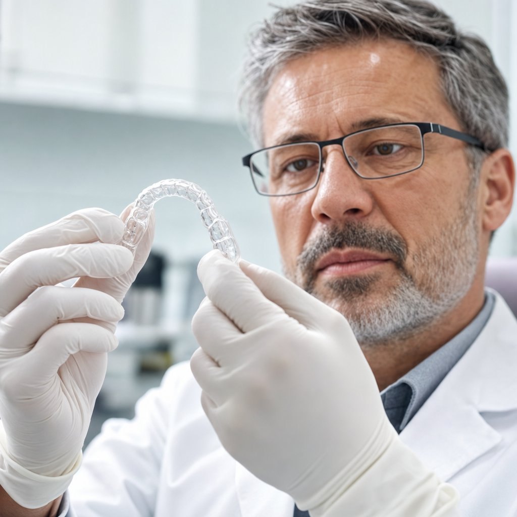 Dr. Jones inspecting a clear retainer in the Mavira lab