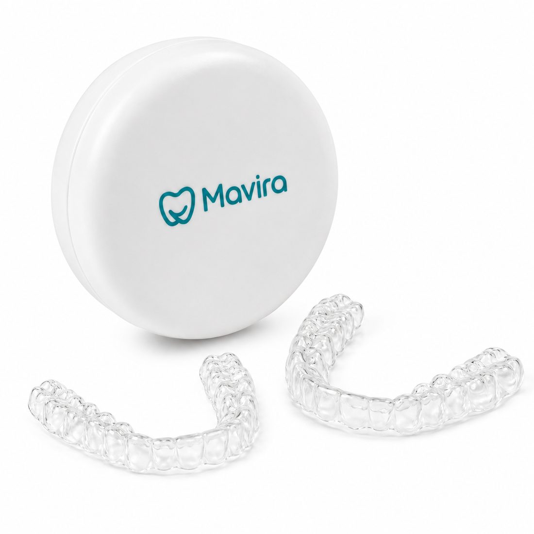 Clear retainers inspected at an orthodontic lab bench